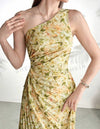 Asymmetric Neckline Floral Printed Pleated Sleeveless Summer Dress