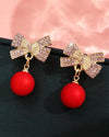 Bowknot With Beaded & Rhinestone Stud Earrings, Christmas Fashion Women's Earrings