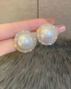 Glamorous Zinc Alloy Faux Pearl & Rhinestone Round Stud Earrings For Women For Gift
