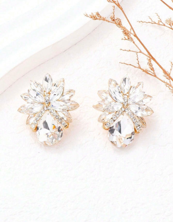 1pair Bowknot And Rhinestone Decor Earrings
