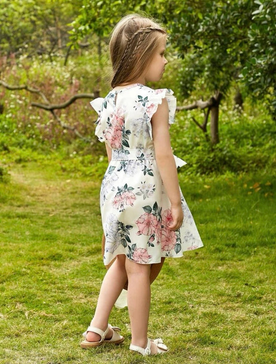 GIRLS Kids SUNSHNE Toddler Girls Floral Print Ruffle Trim Belted Dress