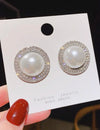 Glamorous Zinc Alloy Faux Pearl & Rhinestone Round Stud Earrings For Women For Gift