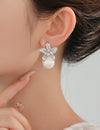 1pair Fashion Cubic Zirconia Flower Imitation Faux Pearl Earrings