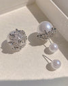 1pair Elegant & Smooth & Round Cultured Faux Pearl Stud Earrings With Little Diamonds