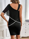 Casual Asymmetrical Collar Sleeveless Dress With Contrast Trim