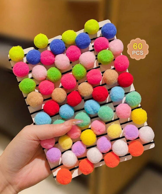 60pcs Children's Hair Accessories Colorful Cute Balls Hair Ties, Won'T Hurt Hair