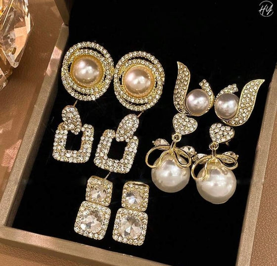 5pcs/Set Luxury Faux Pearl & Rhinestone Decor Earrings For Women