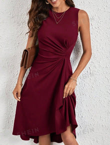  Ruched Side Solid A-line Dress