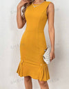 Solid Color Sleeveless Mermaid Hem Bodycon Dress