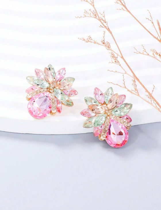 1pair Bowknot And Rhinestone Decor Earrings