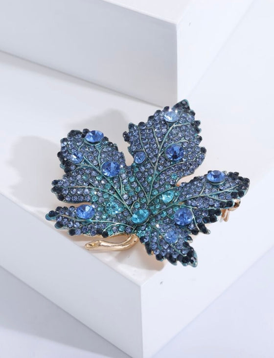 Rhinestone Maple Leaf Design Brooch