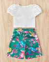 Kids SUNSHNE Toddler Girls 1pc Puff Sleeve Tee & 1pc Floral Print Belted Shorts