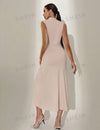 Women's Solid Color Stand Collar Pleated Sleeveless Dress