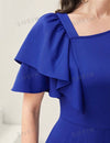 Asymmetrical Neck Butterfly Sleeve Pleated Hem Dress Without Belt