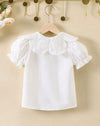 Kids EVRYDAY Young Girl White Elegant And Romantic Plain Shirt With Peter Pan Collar And Princess Sleeves For Summer