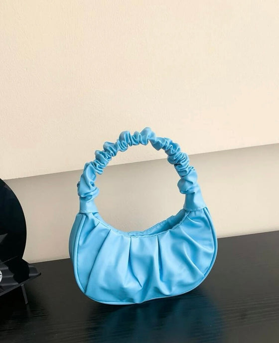 Mini Plain Cloud & Crescent Shaped Women's Handbag With Pleats