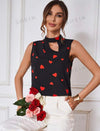 Hollow Out Heart Shaped Print Sleeveless Shirt