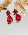 Luxurious European And American Style Flower Shaped Ear Studs, Red Waterdrop Shaped Dangle Earrings, Deluxe Earrings