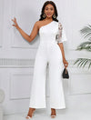 Lady Lace Patchwork One Shoulder Straight Jumpsuit