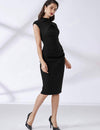Mock Neck Cut Out Split Hem Slim Business Bodycon Dress
