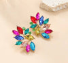 Colorful Rhinestone Flower Stud Earrings, Exaggerated European And American Style Bohemian Jewelry
