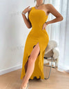 Women's One Shoulder Sleeveless High Slit Dress