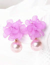 1pair Stylish Holiday Acrylic Flower & Faux Pearl Pendant Dangle Earrings