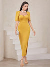 Solid Color High Slit Dress With Sweetheart Collar