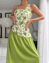 Casual Asymmetric Neckline Waist Belt Pleated Silhouette Printed Dress
