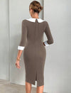 Color Block Bodycon Dress With Sharp Angle Lapel Collar