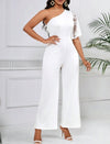 Lady Lace Patchwork One Shoulder Straight Jumpsuit