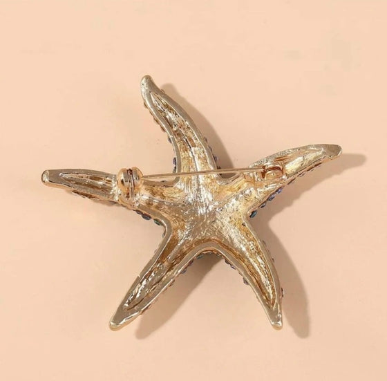 Rhinestone Starfish Design Brooch