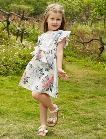  GIRLS Kids SUNSHNE Toddler Girls Floral Print Ruffle Trim Belted Dress