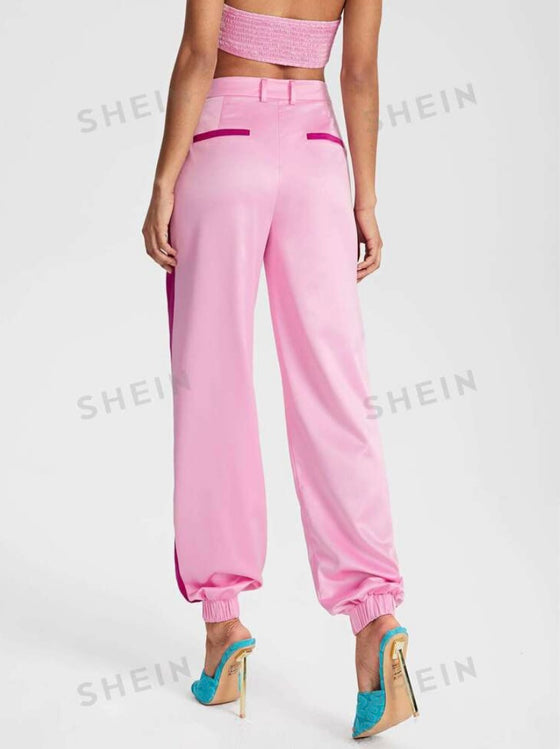 High Waist Contrast Side Seam Pants