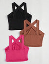 3pcs Solid Crop Wide Strap Top