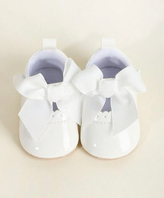 1pair Baby Girls' Solid Color Butterfly Knot Pu Magic Tape Single Shoes, For 0-12Months Infant, Soft Antiskid Soles Princess Style Spring And Autumn
