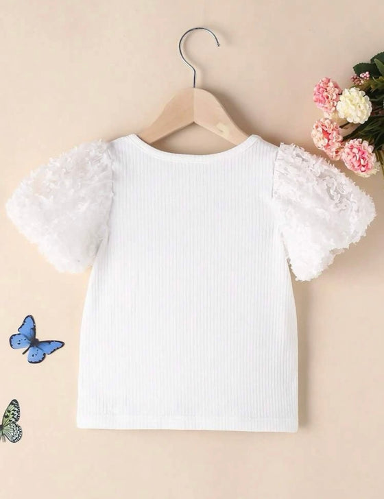 Kids EVRYDAY Toddler Girls Contrast Appliques Mesh Puff Sleeve Tee