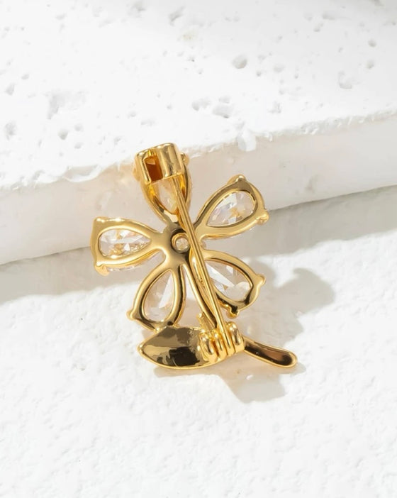 Cubic Zirconia Flower Design Brooch