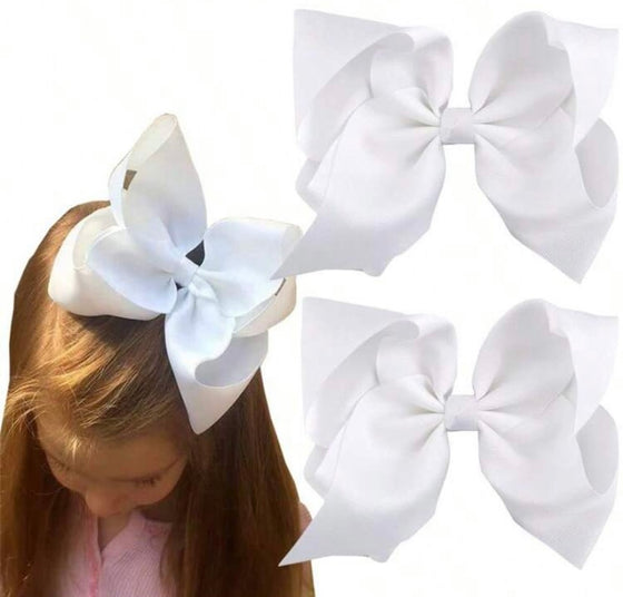 2Pcs/Pack White 8 Inch (20CM) Hair Bows Clips, Big Hair Bows for Girls Toddler Boutique Grosgrain Ribbon Big Large Bows Alligator Clips Kids Hair Accessories