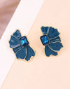 1pair Fashionable Zinc Alloy Blue Flower Decor Stud Earrings For Women