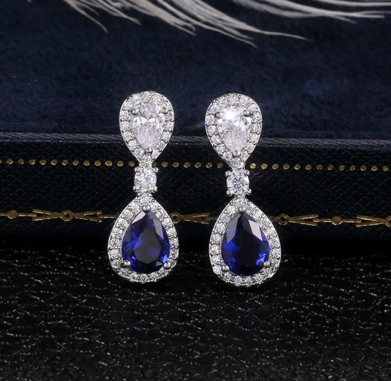 CAOSHI Fashion Jewellery Silver Drop Zircon Earring Blue Stone Wedding Jewelry Water Drop Earrings for Women