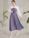 Spring/Summer Elegant Long Sleeve Long Checkered Dress With Round Neck