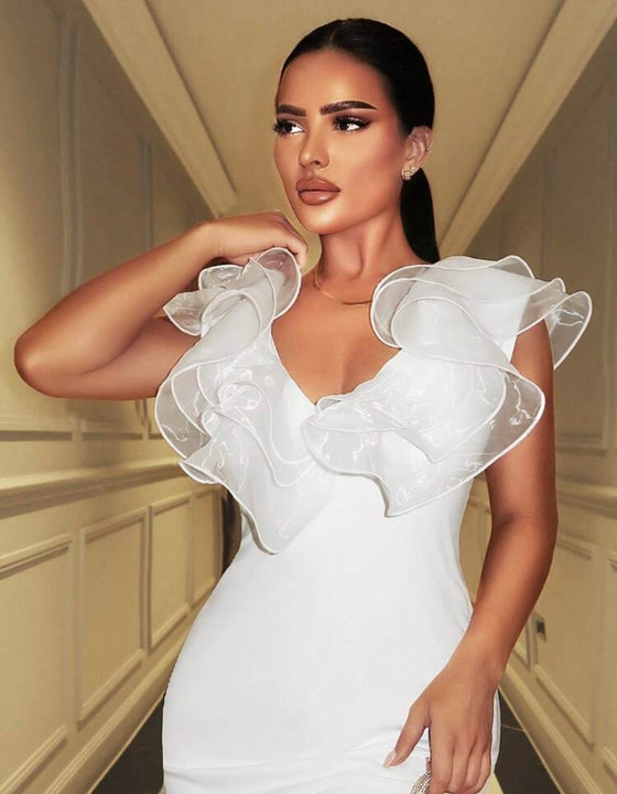 Solid Ruffle Trim Split Thigh Dress