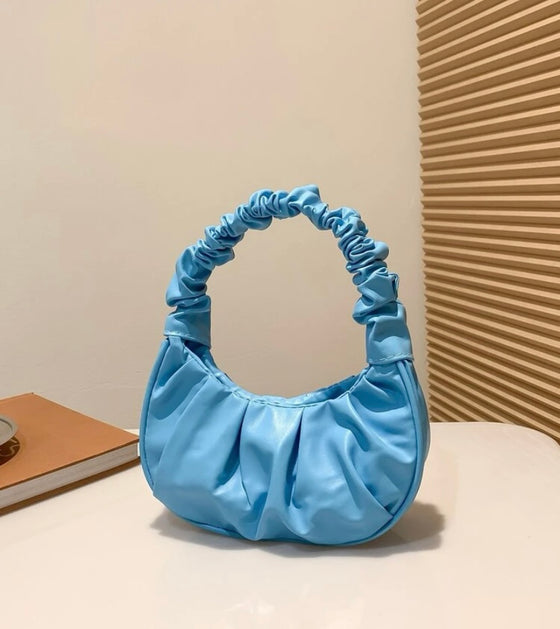 Mini Plain Cloud & Crescent Shaped Women's Handbag With Pleats