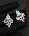 2pcs Fashionable Copper Cubic Zirconia Flower Shaped Stud Earrings