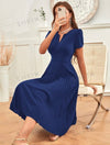 Puff Sleeve Zip Back Pleated Hem Dress