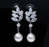 Vintage Style Wedding Gift Zircon Copper Handmade Jewelry Silver Plated Pearl Earrings For Women