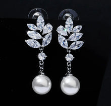  Vintage Style Wedding Gift Zircon Copper Handmade Jewelry Silver Plated Pearl Earrings For Women