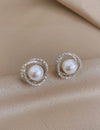 Andkiss Rhinestone & Faux Pearl Decor Stud Earrings