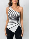 Asymmetrical Asymmetrical Striped Print Sleeveless Top & Solid Color Flared Pants Set
